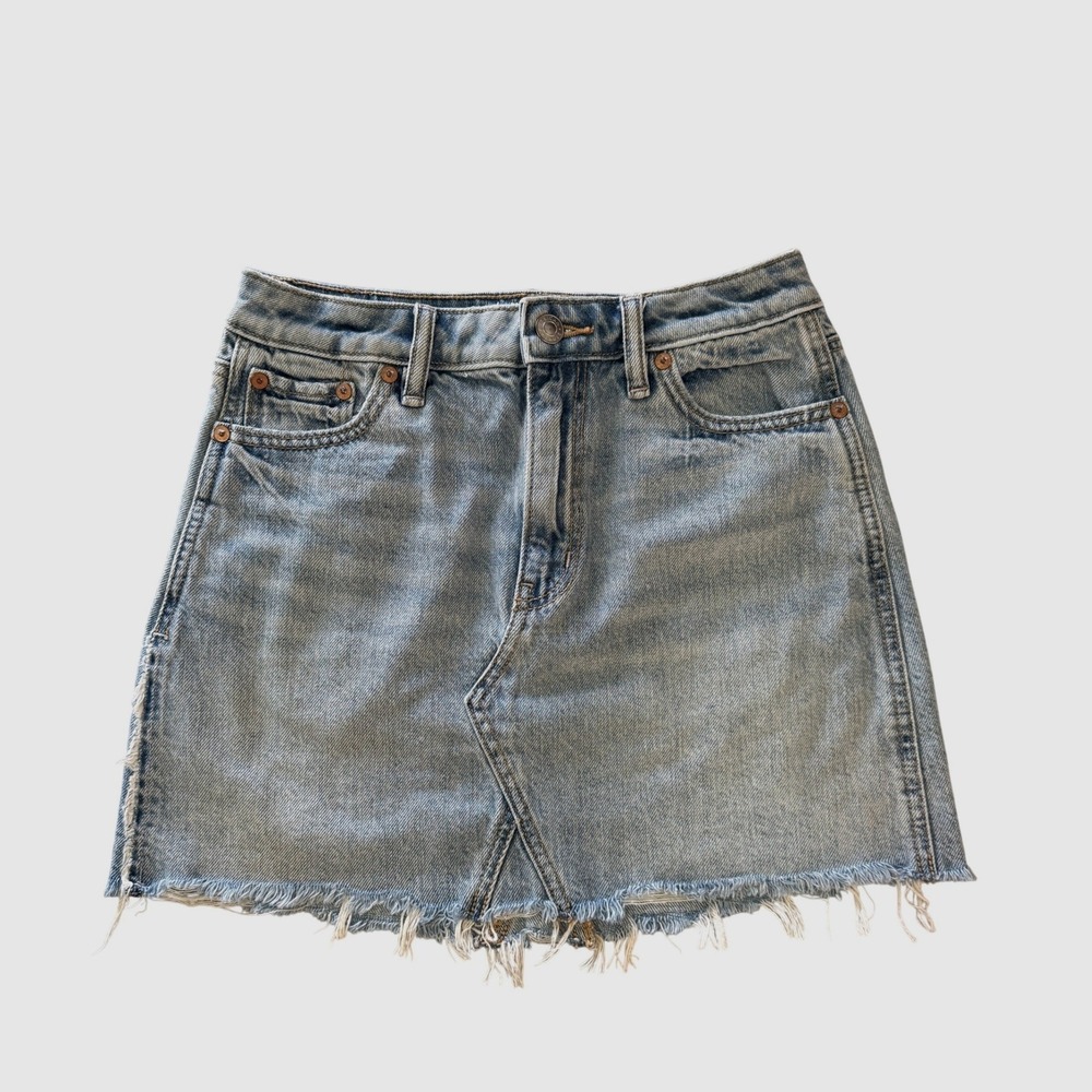 American Eagle Denim Skirt Womens 0 Light Wash Super Hi-Rise A-Line Raw Hem